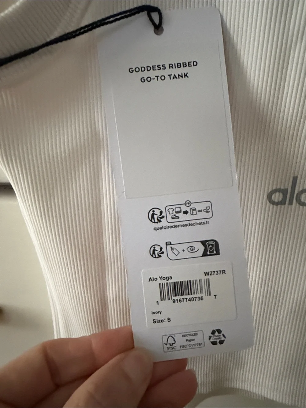 NWT. Alo Goddess Ribbed Go-To Tank